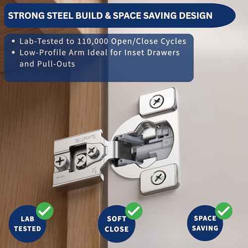 Burks Hinges 30 Pack 1/2'' Overlay Soft Close Hinges for Kitchen Cabinets - Stainless Steel, Anti-Rust, Self Closing Concealed Hinges, Installation Instruction and Screws Included