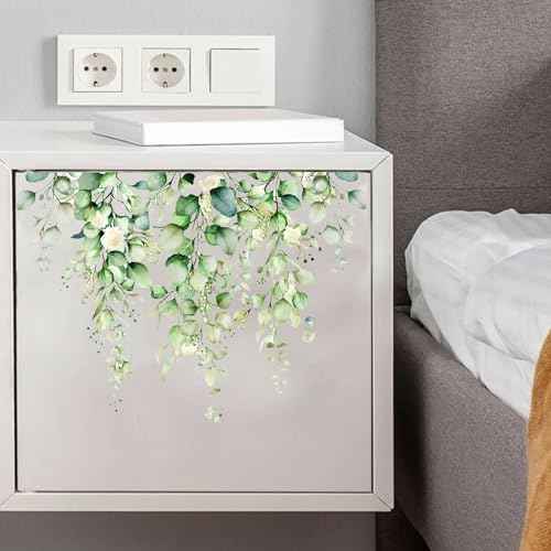 Green Plants Toilet Stickers -DIY Removable Waterproof Toilet Sticker-2 Sheets Leaves Flowers Toilet Lid Decals Self-Adhesive Plants Toilet Bathroom Cistern Decor 13.78x9.8in