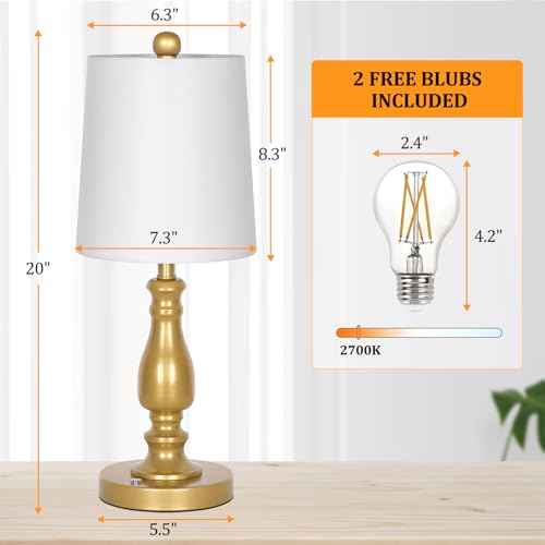 Dott Arts Cordless lamp Table Lamps Set of 2, Battery Powered Rechargeable lamp 3-Way Dimmable Modern Nightstand Lamp Sets Bedside Touch Desk Lamp for Bedroom Living Room, LED Bulbs Included(Gold)