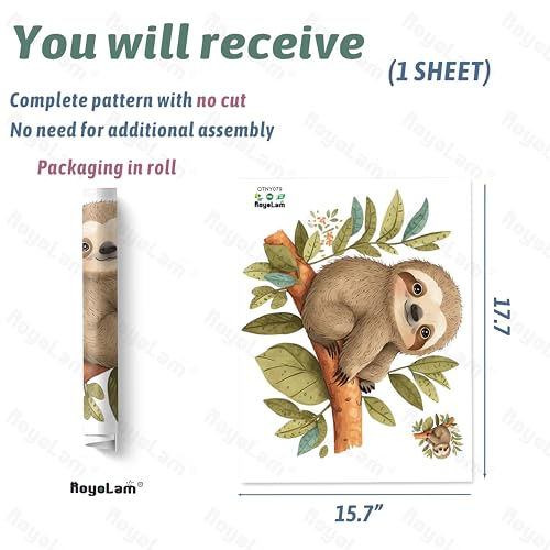 Cute Cartoon Sloth on Tree Branch Wall Decal Nursery Animal Wall Sticker Removable Peel and Stick Wall Art Decor Stickers for Kids Baby Classroom Preschool Playing Room Bedroom School