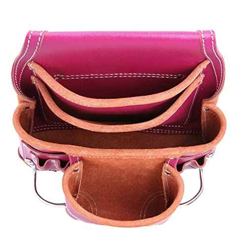 LAUTUS Oil Tanned Leather Tool Pouch Bag |Burgundy |Carpenter, Construction, Framers, Handyman | 10 Pockets, 2 Hammer Holders | 100% Leather