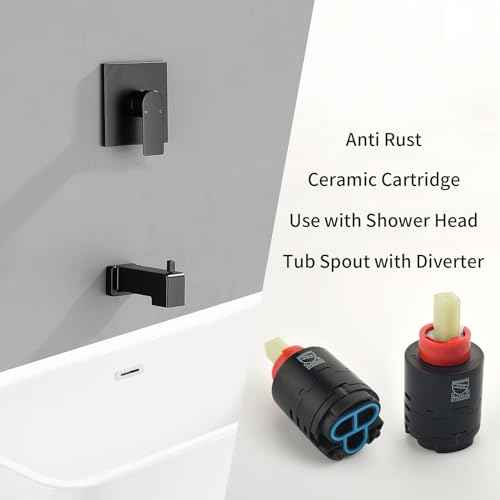 Shower Valve Trim Kit with Tub Spout Wall-Mounted Tub Shower Rough-In Mixer Valve Tub and Shower Trim Kit Bathroom Trim Kit Matte Black