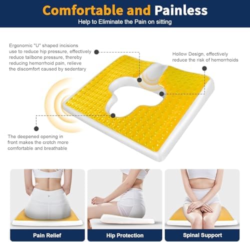 Bed Sore Cushion for Butt, T Shaped Opening Triangular Slope Design, Breathe Freely Fiber Bedsore Pressure Relief Pillow, Anti Decubitus Cushion for Elderly, Bedridden, Disabled (Yellow)