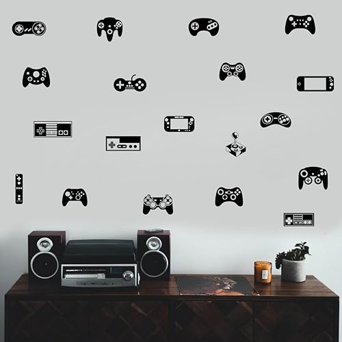 Game Controller Wall Decals for Kids Room - Game Art Stickers, Vinyl Decor for Boys Bedroom Gaming Room Y97 (Black)