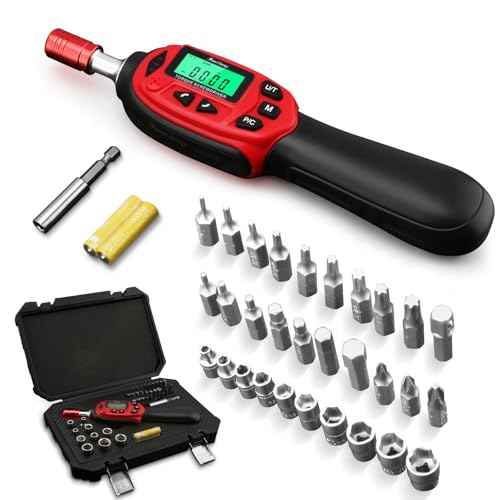 Digital Torque Screwdriver 0.71-70.8 In-lbs/0.08-8 Nm£¬1/4'' Drive Inch Pound Torque Screwdriver Electrician with Buzzer & LED Indicator, Data Storage, 32Pcs Torque Wrench Screwdriver Set.
