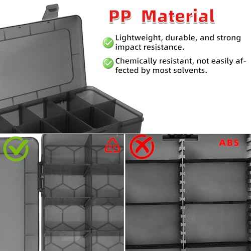 ZKH Small Parts Organizer Box, Clear Tackle Box Organizer with 4x12 Compartments, Removable Dividers, Stackable Bead Organizer Box, Ideal Craft Organizers and Storage for Beads,Screws,Fishhooks,Parts