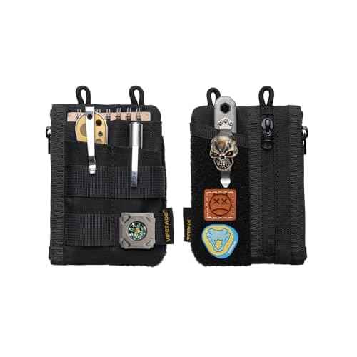 VIPERADE VE18-M EDC Pocket Pouch, Slim EDC Organizer with 3 EDC Slots+2 Zipper Pockets, 1 Large Pocket for Notebook or Cellphone, EDC Pouch for Men