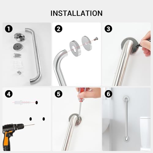 2 Pack 16 Inch Grab Bars for Wall Oil Brown, Safety Shower Grab Bars for Seniors Elderly Handicapped, Handicap Grab Bars for Shower with Concealed Screws, Tesuchan