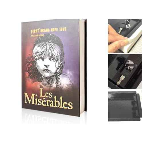 Real Pages Book Safe with Key Lock - Hollow Secret Compartment for Cash, Jewelry, Passports | Anti-Theft Hidden Storage Box Disguised as Home&Office Book |Travel Safe (Les Miserables-Key)