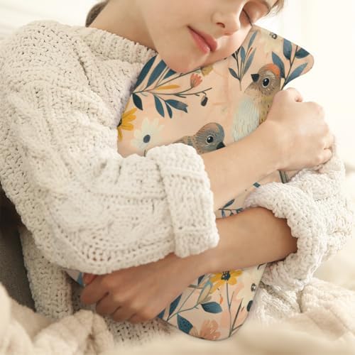Birds Leaf Flower Hot Water Bottle with Cover 2L Large Hot Water Bag for Menstrual Cramps, Neck and Shoulder Pain Relief, Hot Cold Therapy, Hand Feet Warmer