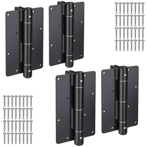 5-3/4" Self-Closing Gate Hinges Heavy Duty 4-Pack - Black Steel Spring Hinges for Wood Fence, Vinyl Gates, Pool & Garden | Weatherproof Electrophoretic Finish