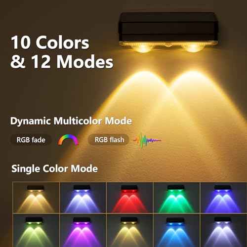 VOLISUN Solar Fence Lights Outdoor 12 Pack, 10 Colors £¦ Color Changing Fence Lights Solar Powered, IP65 Waterproof Solar Lights for Fence, Garden, Patio, Backyard, Railing, Deck, Wall, Pool£¨Black£©