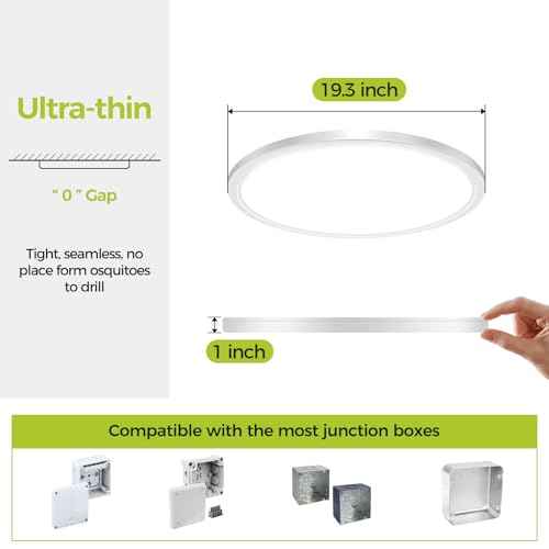 20Inch Big Dimmable Flush Mount LED Ceiling Light Fixture, 3000K-4500K-6000K 3 Color Selectable Ceiling Lamp 45Watt 4500LM Low Profile Ceiling Light for Kitchen Bedroom Hallway Porch