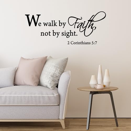 Bible Verse Wall Decals Wall Quotes Decor Stickers, Vinyl Scripture Biblical Phrase Living Room Home Art Decor Stickers We Walk by Faith Not by Sight 22"X9" for Living Room