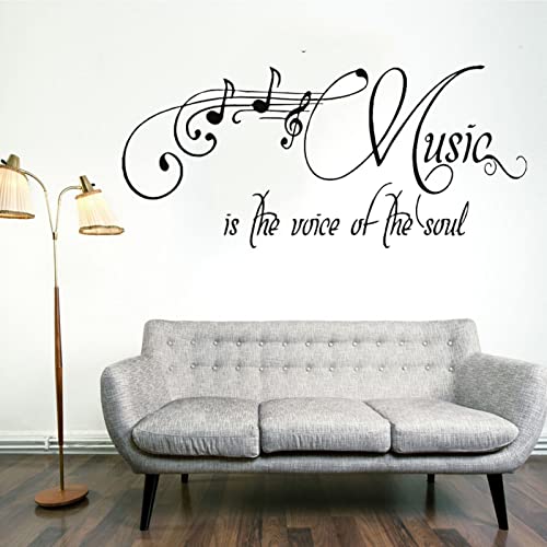 Music Wall Decal Sticker, Peel Stick Musical Instrument Note Nursery Classroom Decor, Home Studio Piano Guitar Violin Saxophone Decoration Kid Bedroom Playroom Art - Music is The Voice of Soul