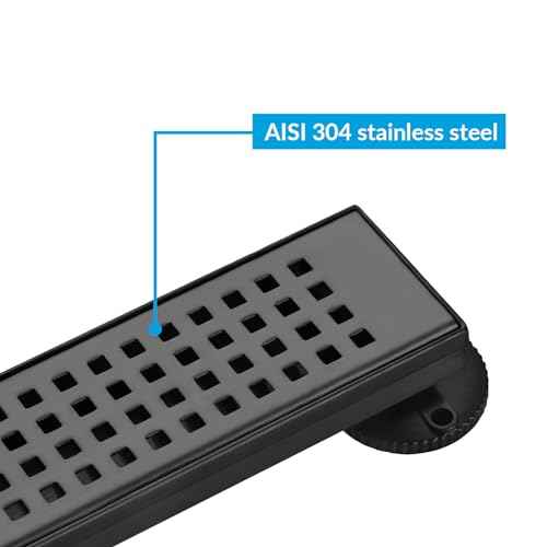 36 Inch Removable Cover Linear Shower Drain 304 Stainless Steel Rectangular Floor Drain for Kitchen Bathroom Square Hole Drain with Accessories Hair Strainer Adjustable Leveling Feet (Matte Black)