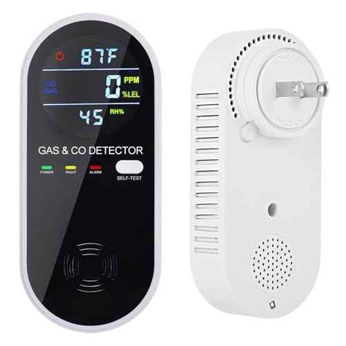 4-in-1 Combination Gas & Carbon Monoxide Detector,Dual Sensor Natural Gas Leak Detector & Carbon Monoxide Detectors Plug in (Temperature & Humidity) for Home,RV,Apartment