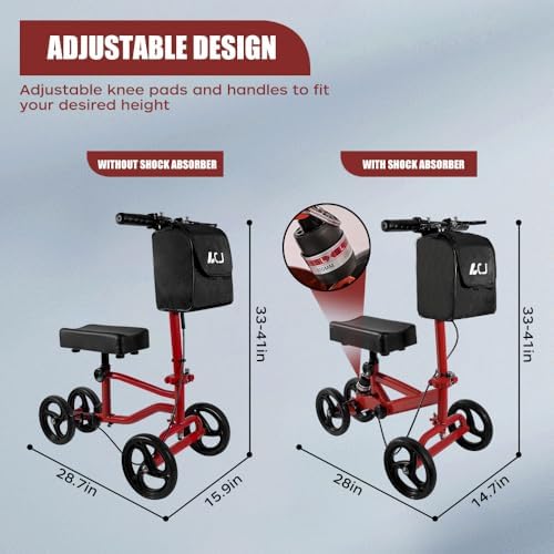 Knee Scooter,Economical Foldable Steerable Knee Walker,for Adults Foot Surgery,Injured Ankle Recovery Scoote(Red-Standard Version)