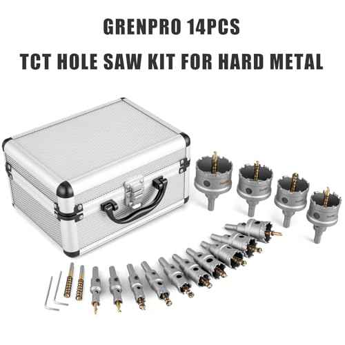 16 PCS TCT Hole Saw Kit for Hard Metal, 5/8" to 2-1/8" TCT Hole Cutter Set, Stainless Steel, Iron, Wood, Plastic, with 2*Extra Titanium Plated Pilot Center Drill and 2*L-Wrench