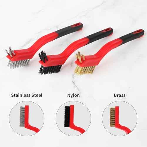 A A IN Wire Brush Set,6 Pcs Brass/Stainless Steel/Nylon Wire Brushes for Cleaning with Curved Handle Grip for Rust Removal, Dirt, Paint Scrubbing,7 Inches (Red)