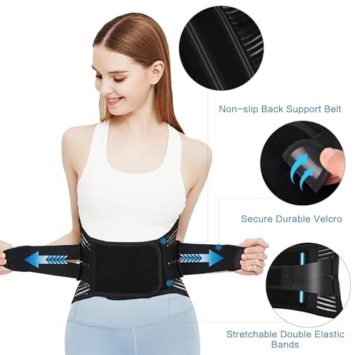 Back Brace Support Belt For Men & Women, Lumbar Support Belt Relief for Upper and Lower Back Pain , Sedentariness ,Sciatica，Scoliosis and Herniated Disc -Adjustable Breathable Back Brace Suitable For Home, Fitness, Driving, Work,Travel-Black(Medium)