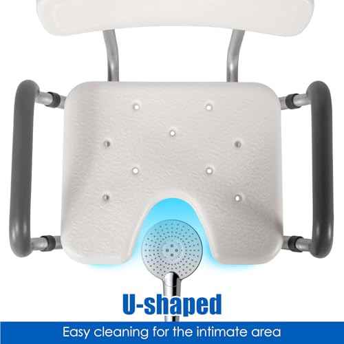 Shower Chair with Arms and Back Heavy Duty 330lbs, Shower Seat for Inside Shower with Shower Head Holder, Shower Bathroom Chair with Cutout Seat & Cold-Proof Pads, Tools-Free Assembly