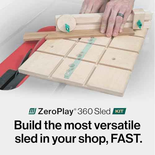 MICROJIG Zeroplay 360 Sled Kit and Matchfit Jig Handle for Table Saw Sleds, Miter Slot, Includes Project Plans and Drill Template for Mounting