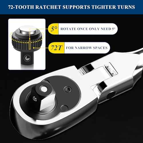 PRIDE&CRAFT 4-Piece Flex Head Ratchet Set, 1/4", 3/8", 1/2" Drive, 3/8" Stubby, 72-Tooth, Socket Wrench Quick Release Reversible Design, Swivel Head Ratchet, Chrome Alloy Made, EVA Organizer