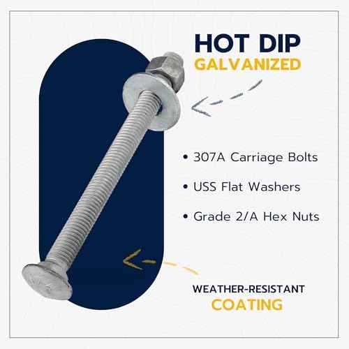 3/8" x 6" (50 Pack) Galvanized Carriage Bolt Kit, Grade 307A, Hot Dip Galvanized for Exterior Use by Makers Bolt