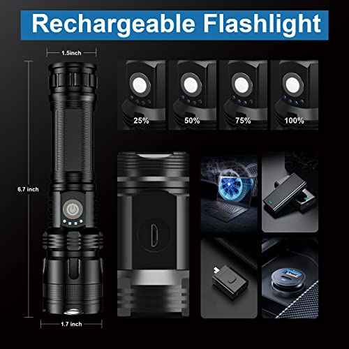 Rechargeable Flashlights 90,000 High Lumens - 2 Pack, Super Bright LED Flash Light with 5 Modes, 12 Hour Brightest Waterproof Handheld Flashlight for Home, Camping