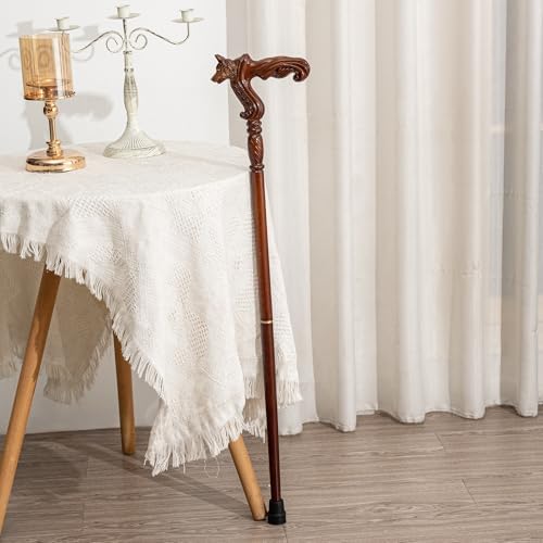 Hand Carved Wooden Walking Cane with Ergonomic Handle and Rubber Tip for Men and Women - Fashionable Unique Walking Stick for Seniors - 37 inch