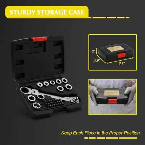 EMENTOL 36PCS Flex Head Ratcheting Wrench Set, 12-in-1 Wrench Set & 24-in-1 Screwdriver Set, CR-V, Double Box End Wrench 8mm -19mm
