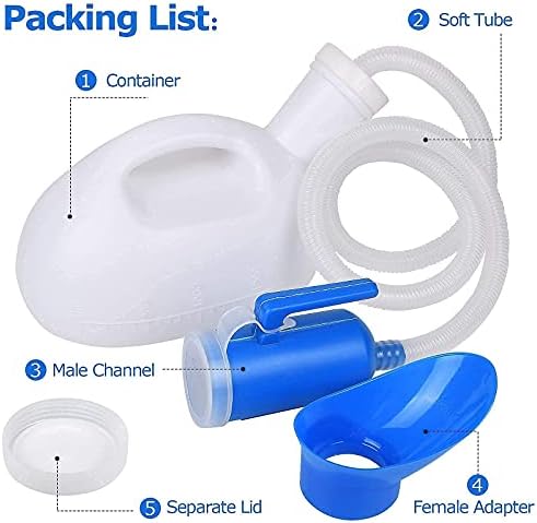 Female Urinal, Urinals for Women, 2000ml Urine Bottle for Women, 3 in 1 Portable Female Urinals, Spill Proof Men's Potty Portable Urinal, 45.2" Long Tube with Lid for Camping Car Travel Pregnant Women