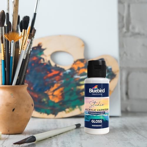 Bluebird Studio Gloss Varnish for Acrylic Painting, 3.4 Fl Oz, Non-Yellowing, Non-Toxic, Anti-Crazing, Basic Varnish for Pro Artists, Hobby Painters & Kids