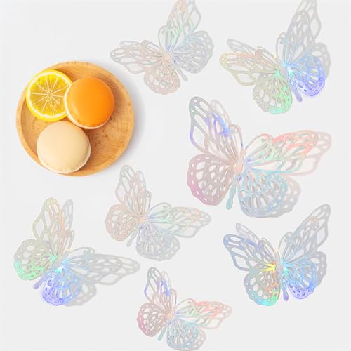 3D Butterfly Wall Decor,72 PCS Removable Stickers Wall Decorations with Traceless Stickers 3 Sizes Room Mural for Nursery Classroom Offices Kids Bedroom Bathroom (F, Silver)