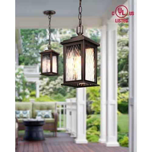 VIANlS Oil Rubbed Bronze Outdoor Pendant Light, 1 Pack Outdoor Chandelier for Porch, Hanging Outside Lights Lantern with Adjustable Chain, Anti-Rust ORB Porch Lights Exterior Ceiling Fixtures