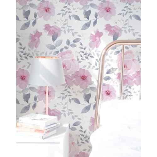 Cohoo Home Floral Contact Paper Peel and Stick Wallpaper Floral Flower Pink Contact Paper for Cabinet Self-Adhesive Removable Wallpaper Watercolor Kids Nursery Bedroom Waterproof 17.3inW 78.7inL