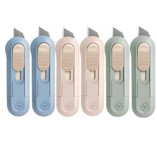 6 Pack Portable Box Cutter,Retractable Utility Knife, Multi-function Cute Box Cutters for Office, Home, Arts Crafts, Cartons, Cardboard, Paper,DIY