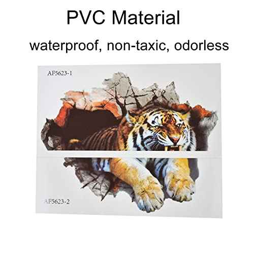 3D Tiger Wall Decal Smashed Wild Animal Wall Sticker 23.62x23.62inch Removable Self-Adhesive Vinyl Jungle Animal Wall Mural for Nursery Playroom Kids Room Bedroom Wall Decors