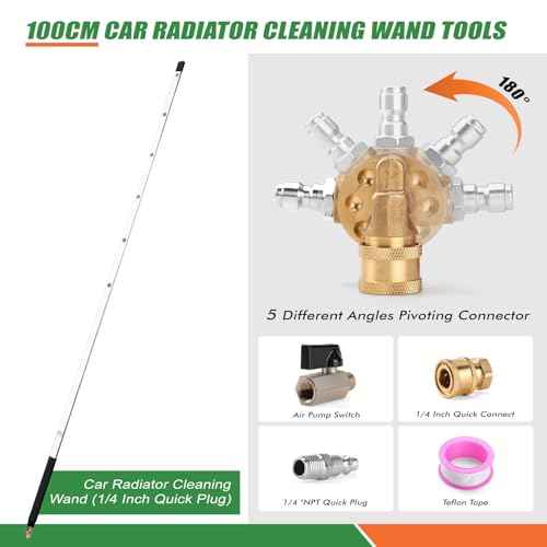 40 Inch Pressure Washer Wand for Car Radiator Cleaning Tools, Dual-Use Radiator Cleaner Wands for Pressure Washer & Pressure Air Pump Flush Car Truck Radiator Power Washer Wand with 6 Nozzle Tips