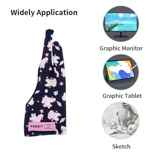 Artist Drawing Glove, Two-Finger Digital Art Glove for Drawing Tablet/Pen Display/Monitor Cute Rabbit Print Universal for Right and Left Hand, M Blackpink Color