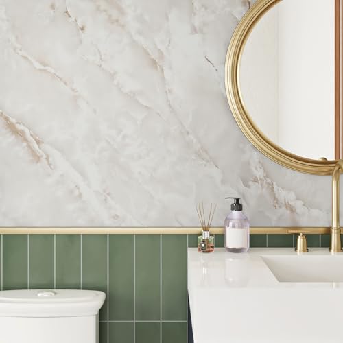 Livelynine Tan Marble Contact Paper for Countertops Off White Counter Top Peel and Stick Waterproof Desk Cover Kitchen Table Vinyl Wrap Removable Cream Onyx Quartz Marble Wallpaper Bathroom 15.8x78.8