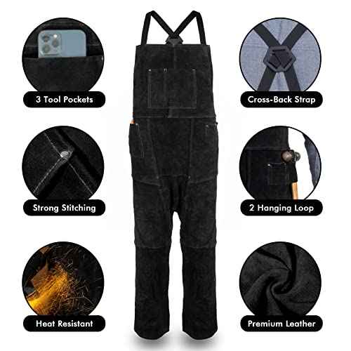 Leather Welding Apron Split Leg for Men and Women,Heavy Duty Cowhide Leather Welding Pants-Forging Apron