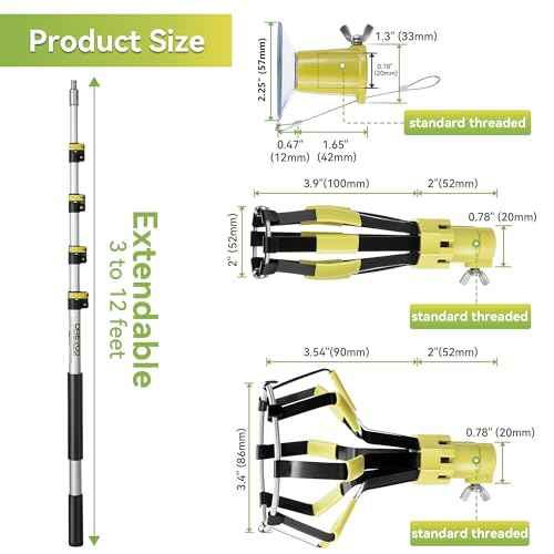 Dreyoo Light Bulb Changer Set with 3 to 12 ft Telescopic Extension Pole, Cage and Suction Cup Light Bulb Changer for High Ceilings and Recessed Lights, Ceiling Lightbulb Removal Tool, Yellow