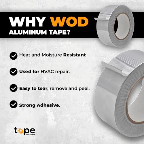 WOD Aluminum Foil Tape - 1/2 inch x 50 yd. Heat Shield Reflective Sealant Tape - Ideal for HVAC, Duct, Pipe, and Metal Insulation and Repair Home or Business Uses AFTR36