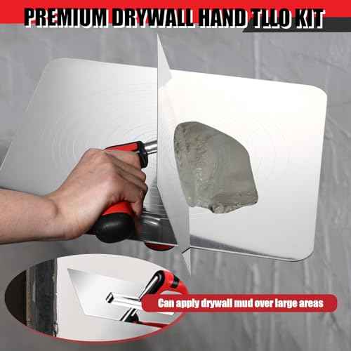 Lasnten Drywall Finishing Tools Kit 11 Inch Stainless Steel Hand Plastering Trowel Flat Concrete Masonry Mud Hawk with Ergonomics Handle 13 Inch Aluminum Mortar Board Holder Construction Set