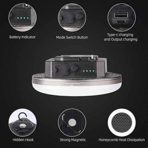 LED Camping Lantern, USB-C Rechargeable 5000LM 20H Runtime, 4 Modes with SOS, IPX5 Waterproof, Magnetic Base & Foldable Hook for Outdoor, Tent, Emergency & Hurricane
