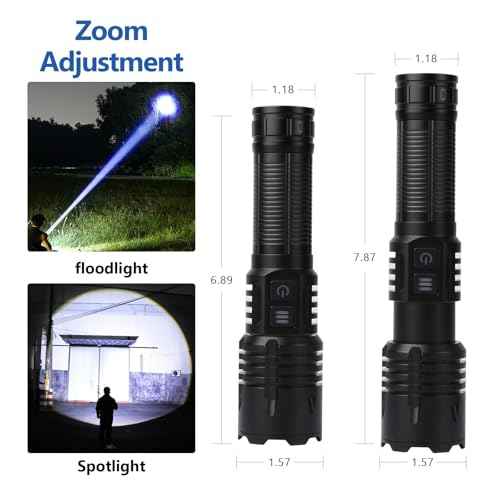 Super Bright LED Rechargeable Flashlights,Zoomable Tactical Flashlights with 6 Modes(UV lamp),6000LM High Powered Flashlight,Waterproof Flash Lights for Camping,Emergency,Outdoor Adventures,Home,Work