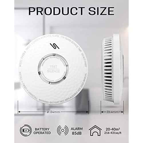 Ecoey Smoke Detector Carbon Monoxide Detector Combo, 10-Year Battery Combination Smoke Carbon Monoxide Alarm, Fire and CO Alarm with Test and Silence Function,1 Pack