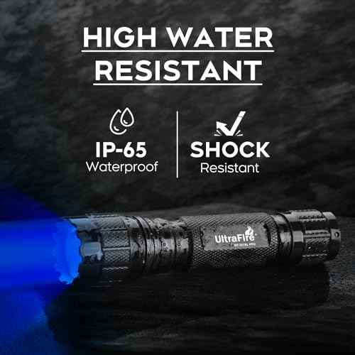 ULTRAFIRE Blue Light Flashlight, 450-460nm Single Mode Blue Led Flashlight, 10W High Power Small Portable Blue Light for Night Fishing and Outdoor Activities-Black House WF-501BL PRO